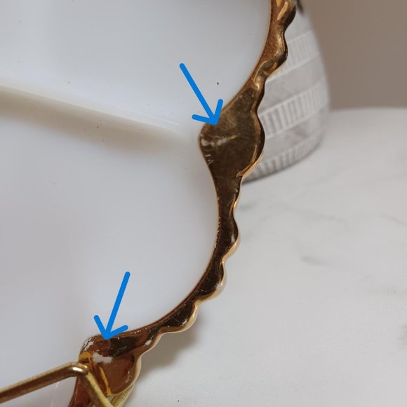 Vintage Anchor Hocking White Milk Glass Divided Serving Plate with Gold Trim - Picture 3 of 5